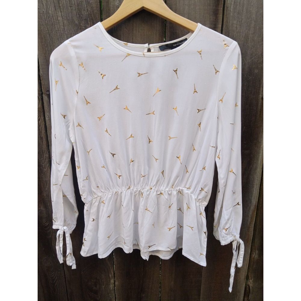 New Harve Benard Scoop Neck White & Gold‎ Blouse M